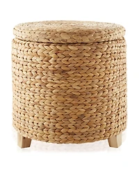 Casafield 17" Round Storage Ottoman with Lid - Natural, Handwoven Footstool for Living Room, Bedroom, Bathroom, Home Office