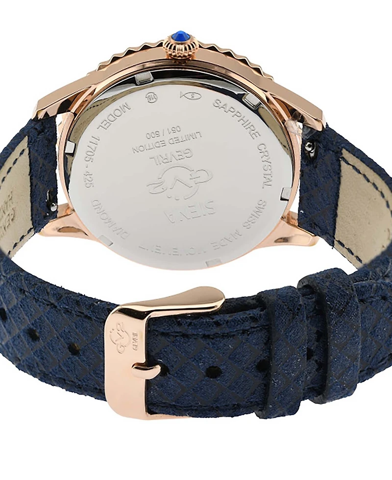 GV2 by Gevril Women's Swiss Quartz Siena Blue Leather Watch 38mm
