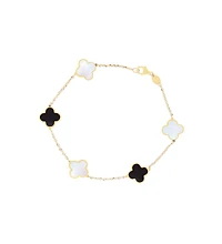 The Lovery Small Mother of Pearl and Onyx Mixed Clover Bracelet 14K Gold