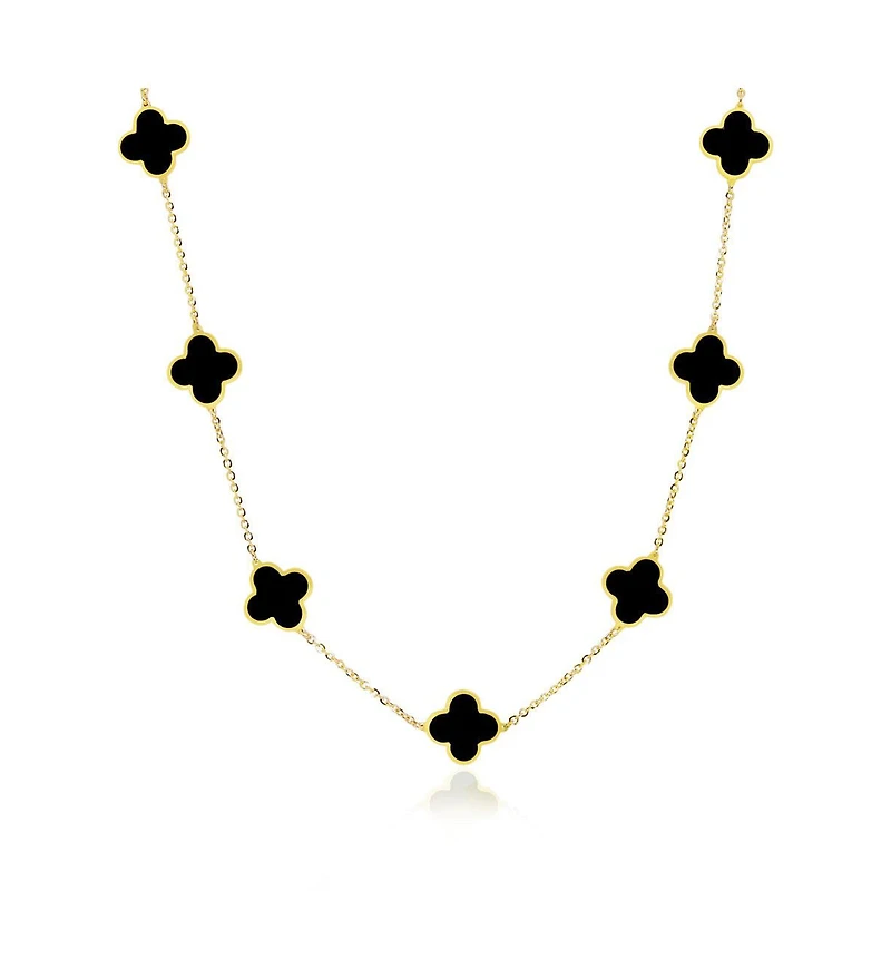 The Lovery Onyx Clover Necklace 14K Yellow Gold