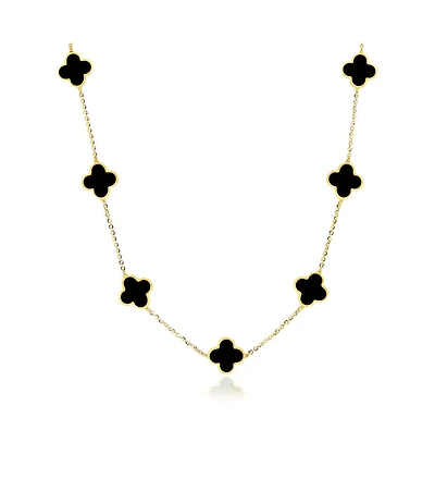 The Lovery Onyx Clover Necklace 14K Yellow Gold