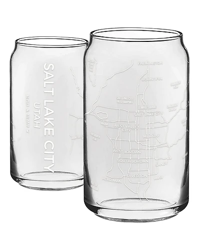 Narbo The Can Salt Lake City Map 16 oz Everyday Glassware, Set of 2
