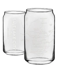 Narbo The Can Salt Lake City Map 16 oz Everyday Glassware, Set of 2