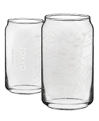 Narbo The Can Tokyo Map 16 oz Everyday Glassware, Set of 2
