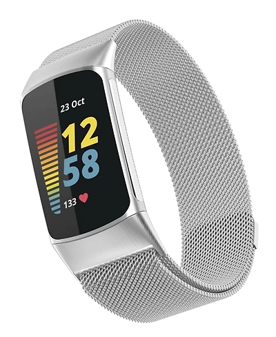 WITHit Silver-Tone Stainless Steel Mesh Band Compatible with Fitbit Charge 5 and 6