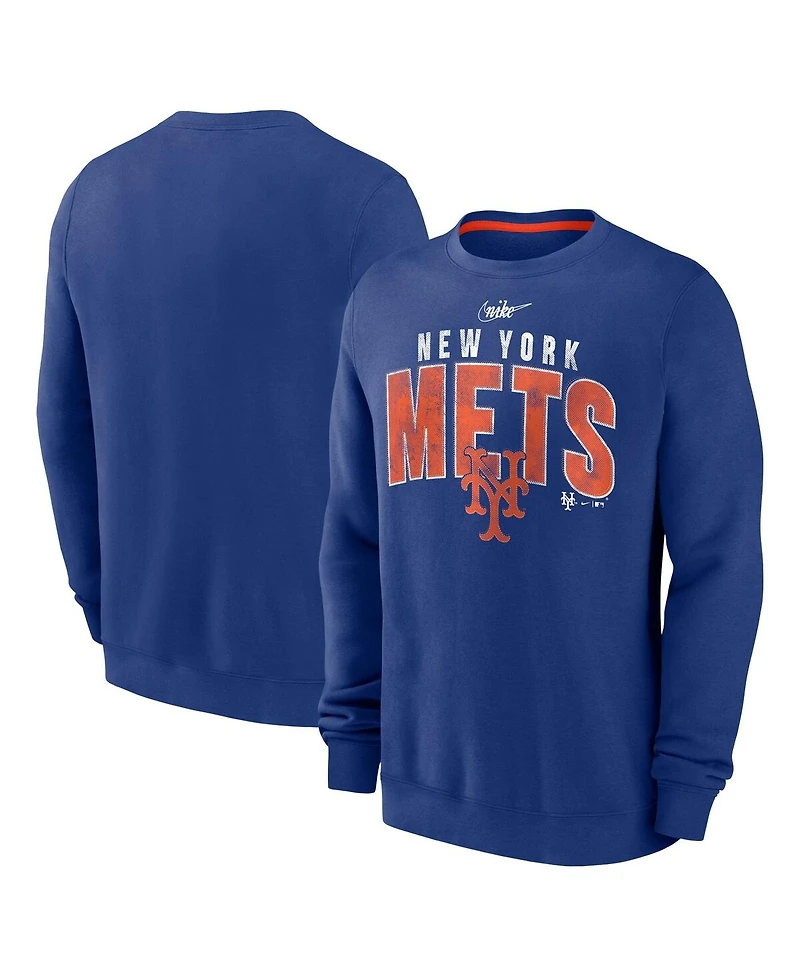 Men's Nike Royal Distressed New York Mets Cooperstown Collection Team Shout Out Pullover Sweatshirt