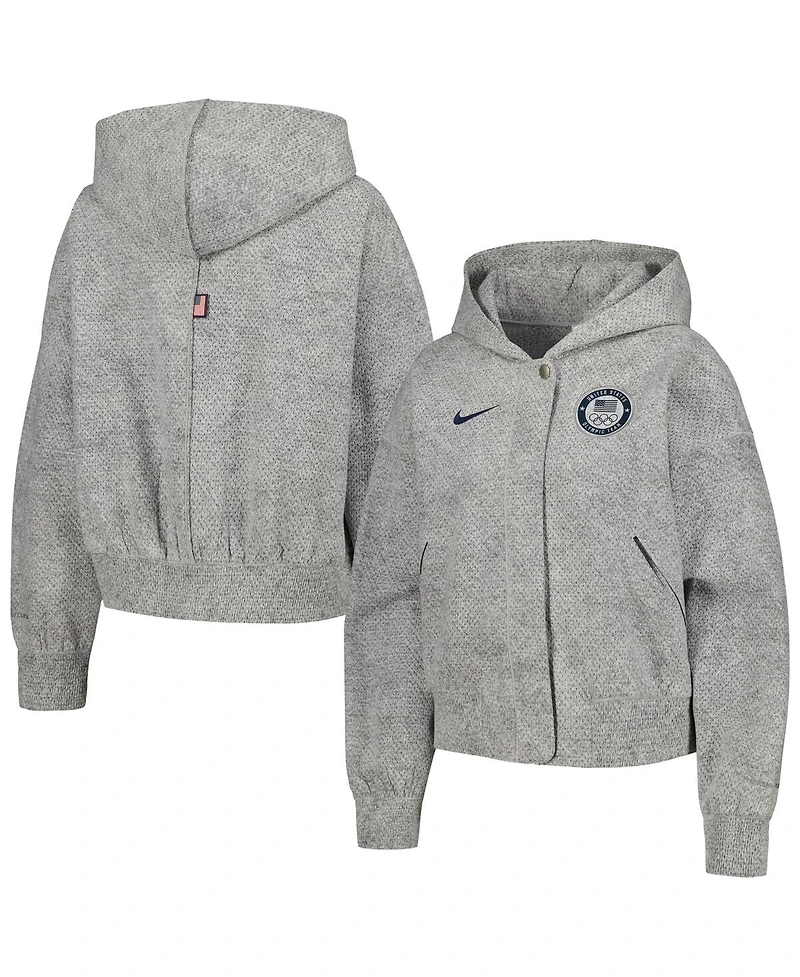 Women's Nike Gray Team Usa Media Day Oversized Cropped Hoodie Performance Full-Zip Jacket