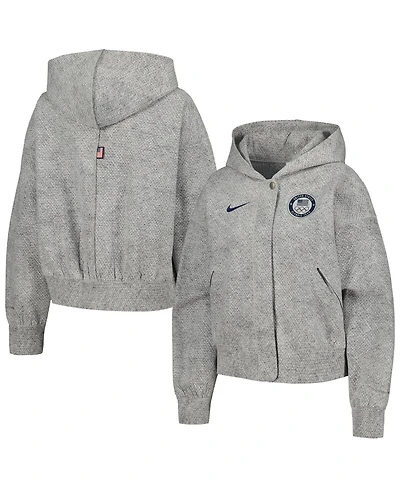 Women's Nike Gray Team Usa Media Day Oversized Cropped Hoodie Performance Full-Zip Jacket