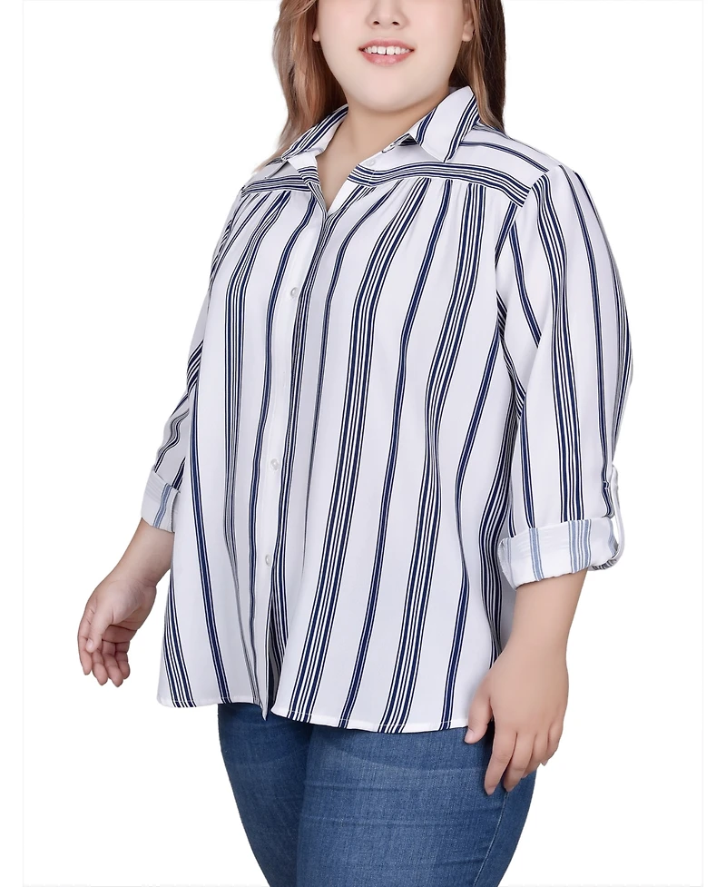 Ny Collection Plus Long Roll Tab Sleeve Blouse