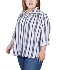 Ny Collection Plus Long Roll Tab Sleeve Blouse