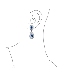 Bling Jewelry Fashion Art Deco Style Teardrop Shaped Halo Cubic Zirconia Clear Royal Blue Statement Elegant Chandelier Clip On Earrings Prom