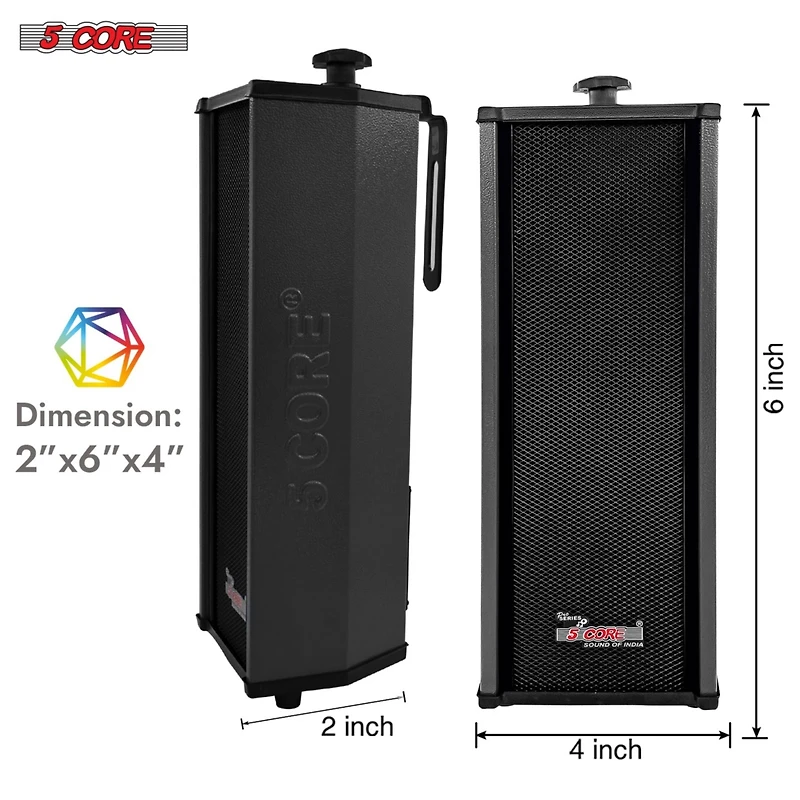 5 Core Wall Mount Enclosed Speaker Black - 200W Combined Pmpo and 20W Rms Speaker System