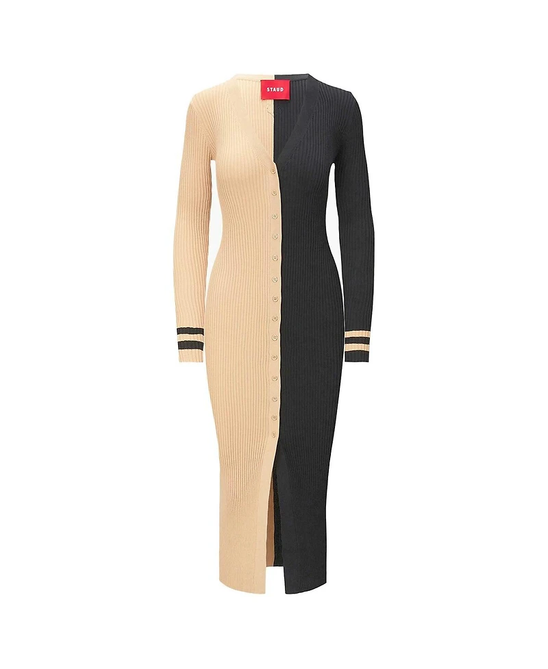 Women's Staud Gold, Black New Orleans Saints Shoko Knit Button-Up Sweater Dress
