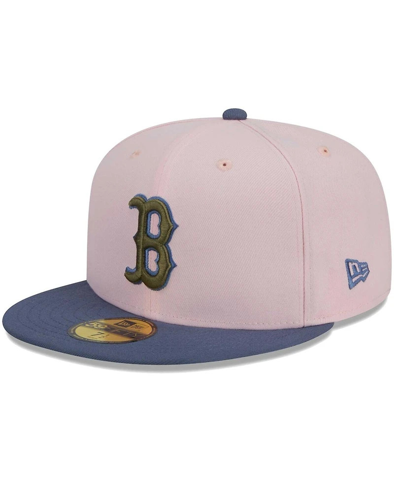 Men's New Era Pink, Blue Boston Red Sox Olive Undervisor 59FIFTY Fitted Hat