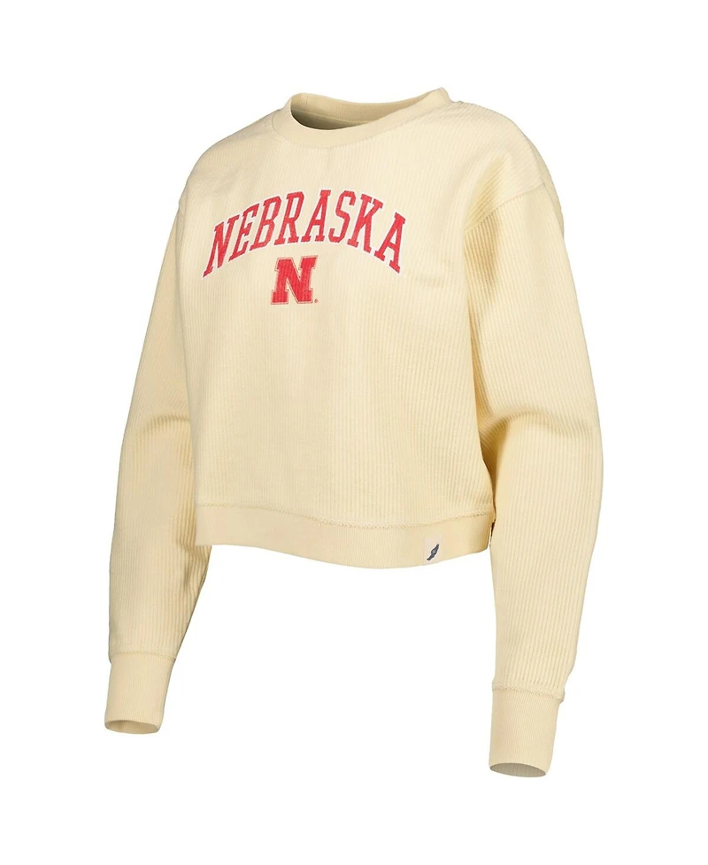 Women's League Collegiate Wear Cream Nebraska Huskers Classic Campus Corded Timber Sweatshirt