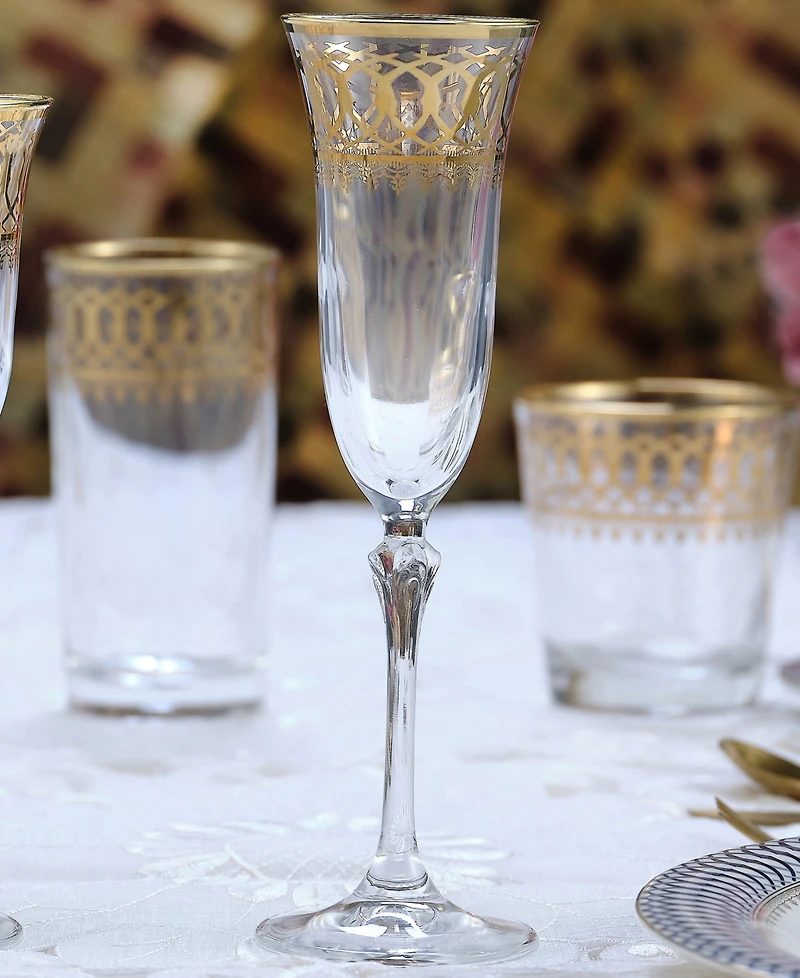 Lorren Home Trends Gold-Tone Embellished Champagne Flutes with Gold-Tone Rings, Set of 4