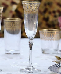 Lorren Home Trends Gold-Tone Embellished Champagne Flutes with Gold-Tone Rings, Set of 4