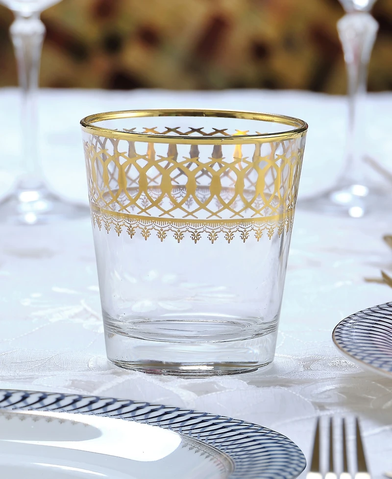 Lorren Home Trends Gold-Tone Embellished Double Old Fashion with Gold-Tone Rings, Set of 4