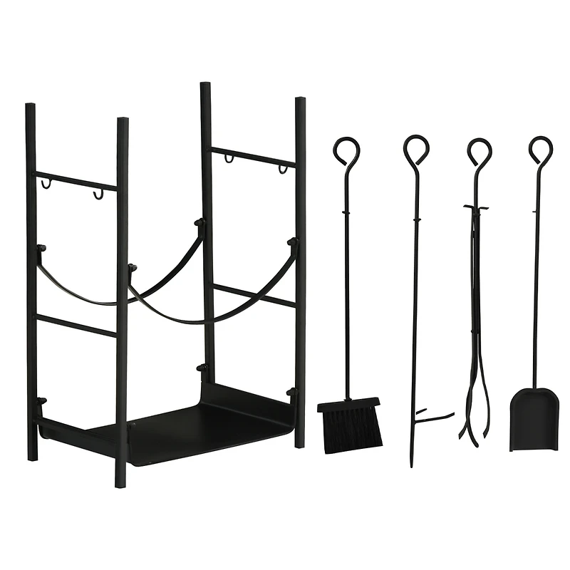 Outsunny 18" 2-Tier Firewood Log Wood Storage Rack & Accessories