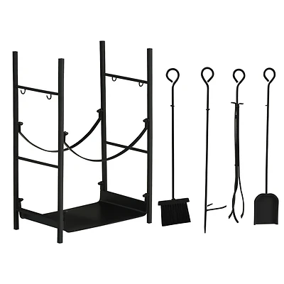 Outsunny 18" 2-Tier Firewood Log Wood Storage Rack & Accessories