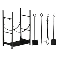 Outsunny 18" 2-Tier Firewood Log Wood Storage Rack & Accessories