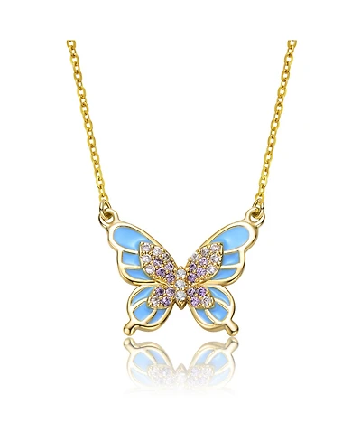 GiGiGirl Kids 14k Gold Plated with Shades of Purple Cubic Zirconia Blue Enamel Butterfly Pendant Necklace