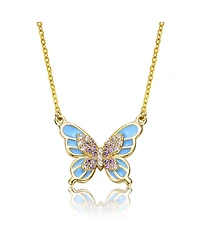 GiGiGirl Kids 14k Gold Plated with Shades of Purple Cubic Zirconia Blue Enamel Butterfly Pendant Necklace