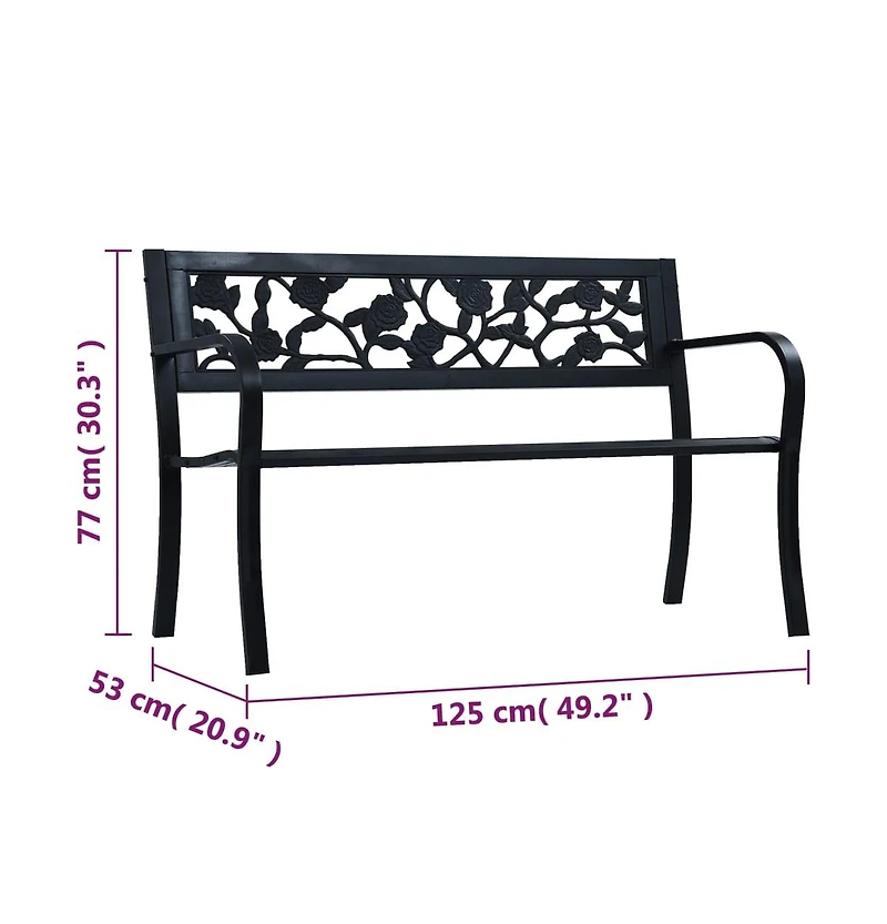 Patio Bench 49.2" Black Steel