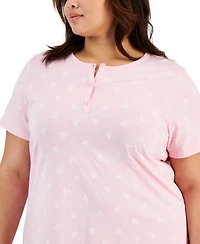 Charter Club Plus Cotton Ditsy Floral Henley Sleepshirt, Created for Macy's