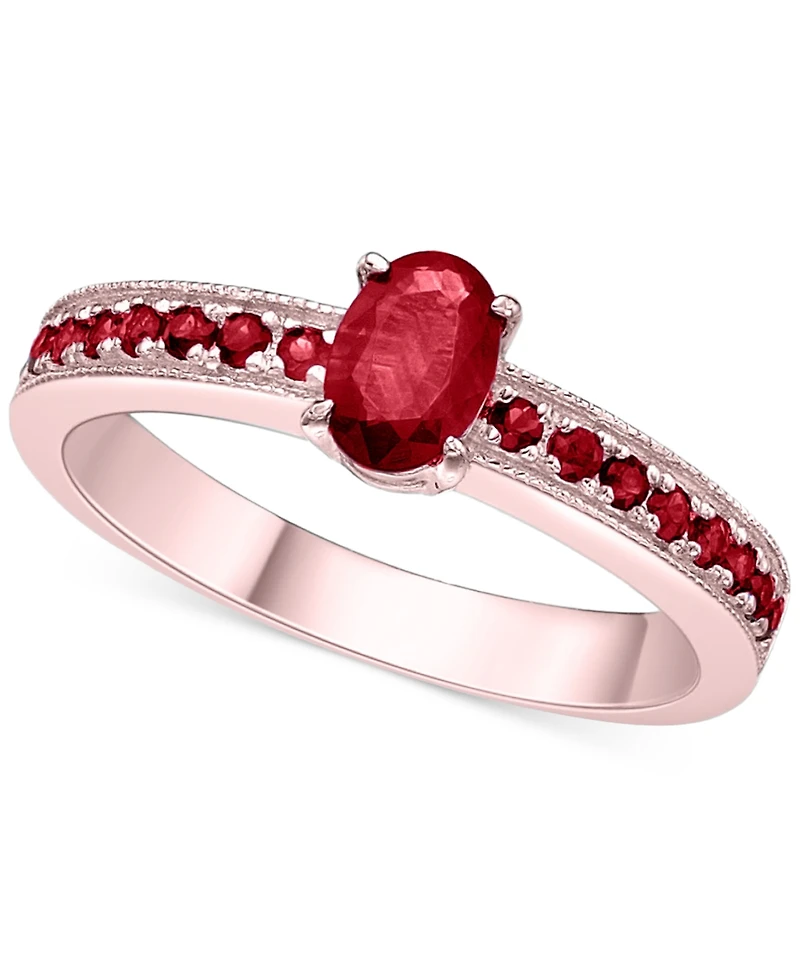Emerald Oval & Round Milgrain Beaded Ring (1 ct. t.w.) 14k Gold-Plated Sterling Silver (Also Ruby Sapphire)