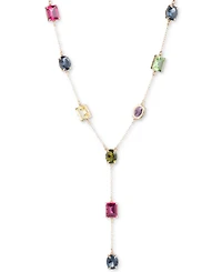 Lauren Ralph Lauren Gold-Tone Multicolor Stone Lariat Necklace, 16" + 3" extender