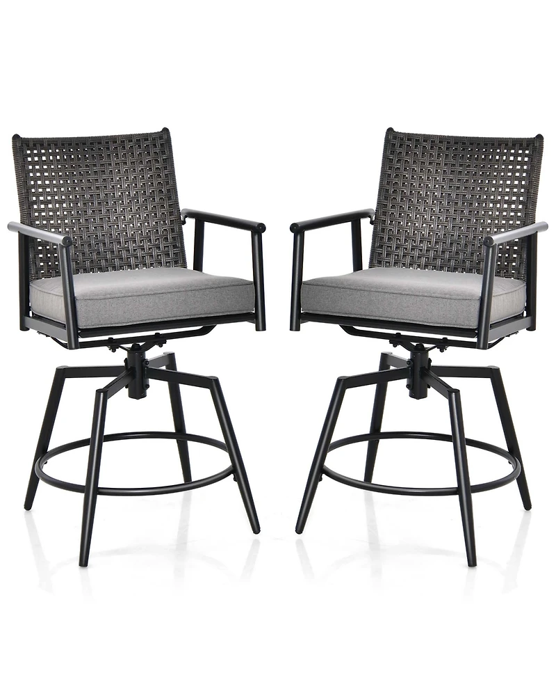 360° Swivel Bar Stool Set of 2 Counter Height Bar Chair with Metal Frame