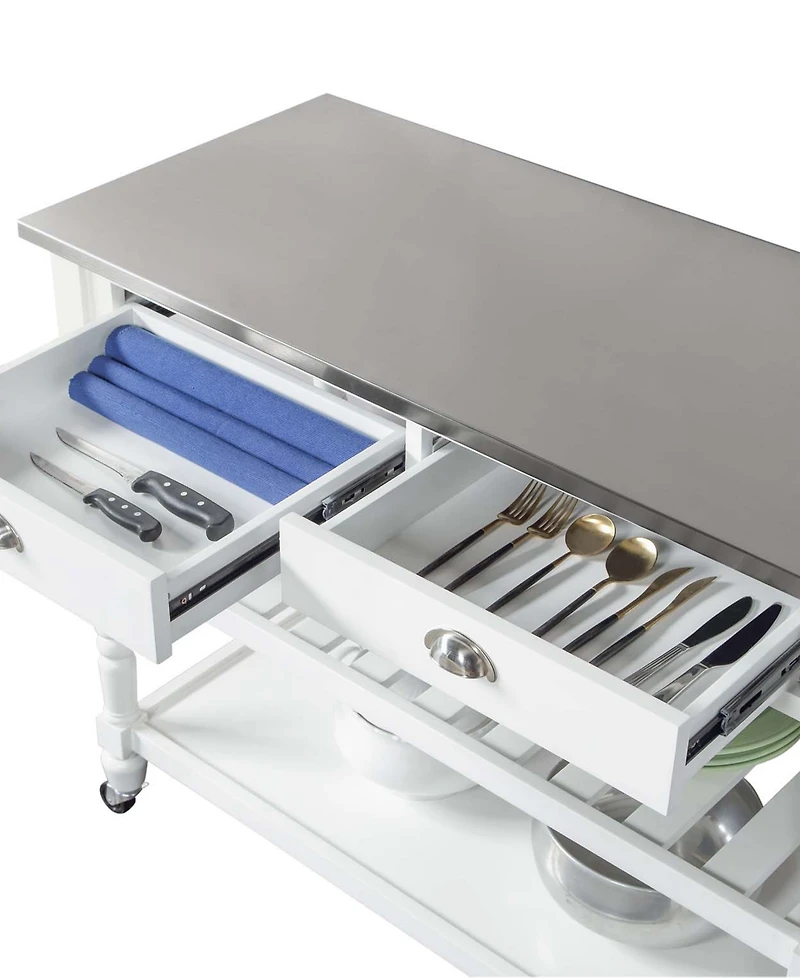 Convenience Concepts French Country 45" Medium Density Fiberboard (Mdf) 3 Tier Stainless Steel Kitchen Cart
