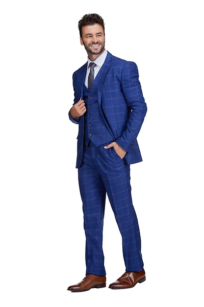 Gino Vitale Men's 3-Piece Windowpane Plaid Slim Fit Suit