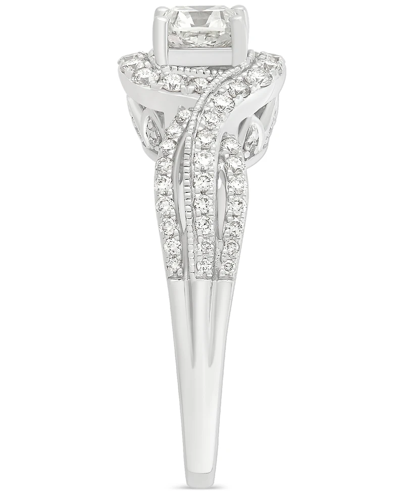 Diamond Princess-Cut Diamond Halo Swirl Engagement Ring (1-1/4 ct. t.w.) in 14k White Gold