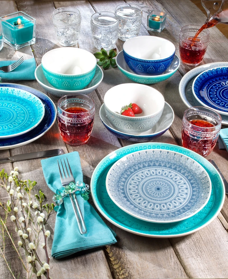 Euro Ceramica Fez 16 Pc. Double Bowl Dinnerware Set, Service for 4