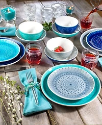 Euro Ceramica Fez 16 Pc. Double Bowl Dinnerware Set, Service for 4