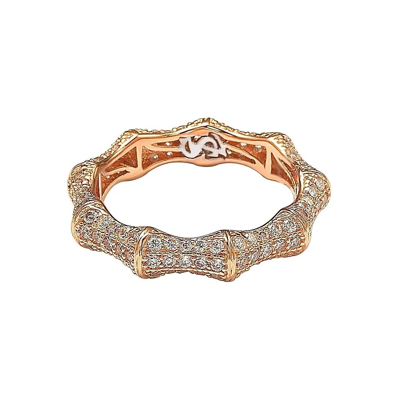 Suzy Levian Sterling Silver Cubic Zirconia Bamboo Eternity Band Ring