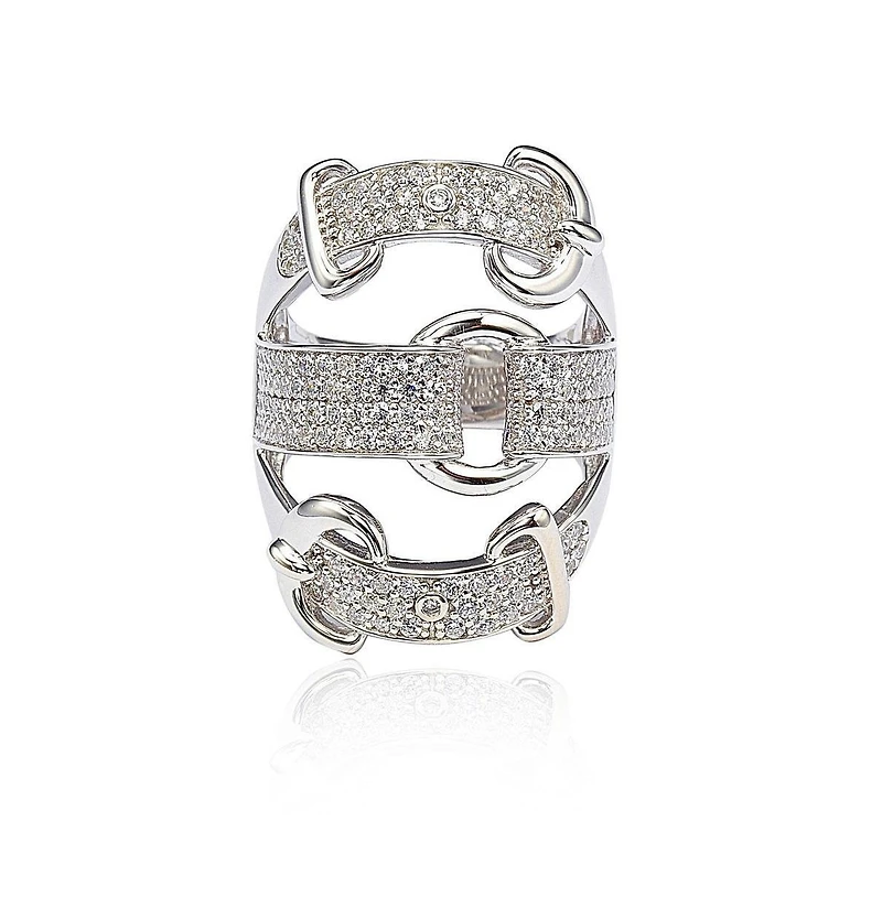Suzy Levian Sterling Silver Cubic Zirconia Triple Buckle Ring