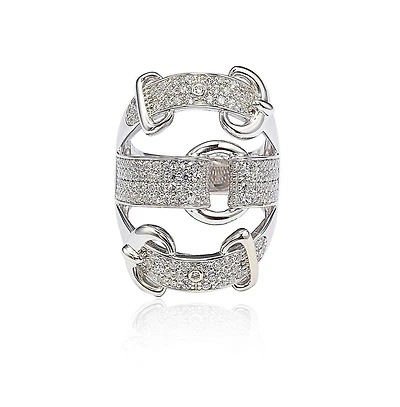 Suzy Levian Sterling Silver Cubic Zirconia Triple Buckle Ring