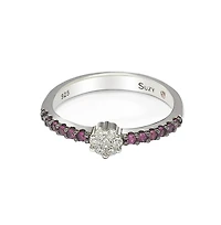 Suzy Levian Sterling Silver Cubic Zirconia Petite Flower Pave Solitaire Band Ring