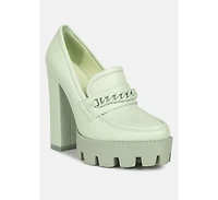 Corinne Womens Chain Embellished Chunky Loafers