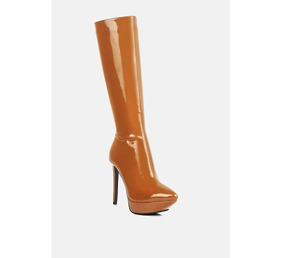 Rag & Co Chatton Womens Patent Stiletto High Heeled Calf Boots