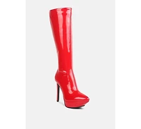 Rag & Co Chatton Womens Patent Stiletto High Heeled Calf Boots