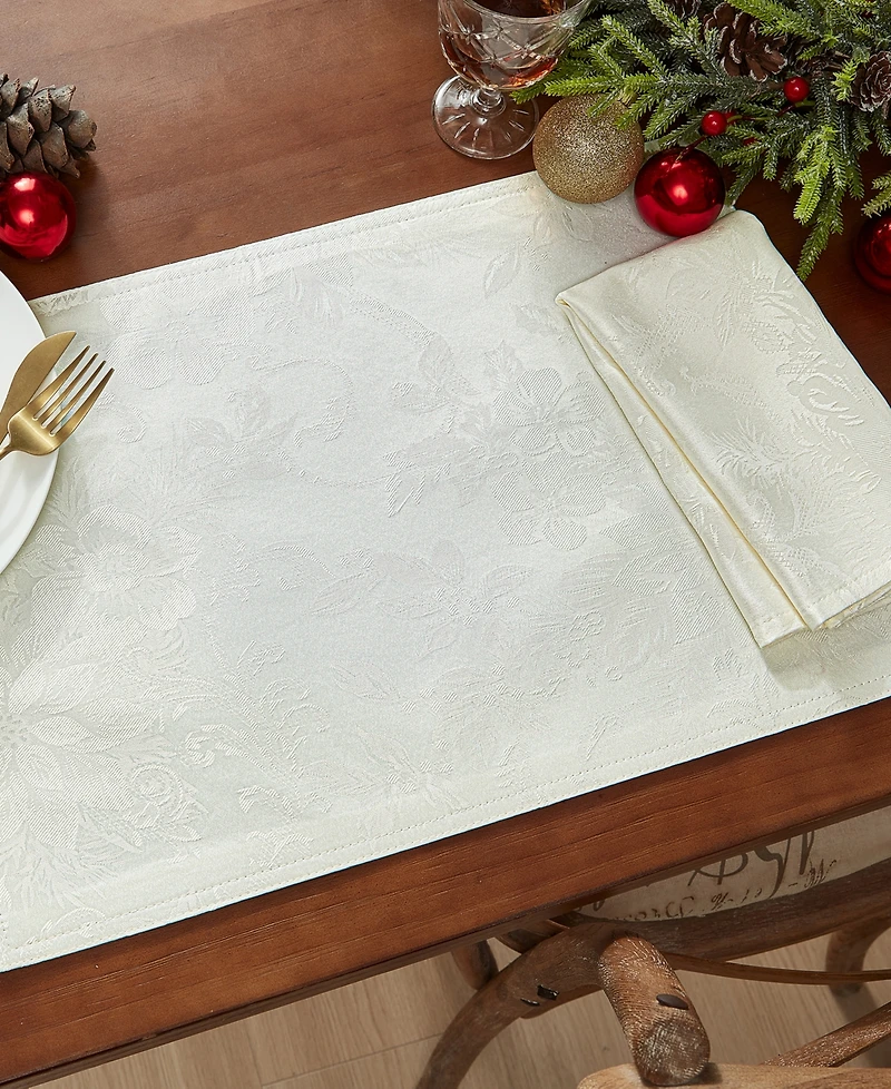 Elrene Poinsettia Elegance Jacquard Holiday Placemat, Set of 4
