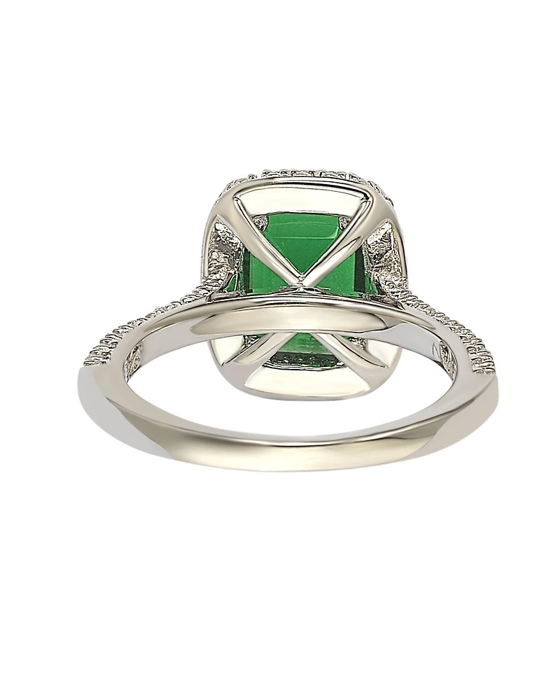 Suzy Levian New York Sterling Silver Emerald-cut Cubic Zirconia Halo Engagement Ring
