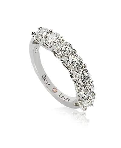 Suzy Levian Sterling Silver Cubic Zirconia Alternating Brown & White Half Eternity Band Ring