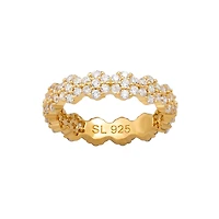 Suzy Levian Sterling Silver Cubic Zirconia Floral Eternity Band Ring