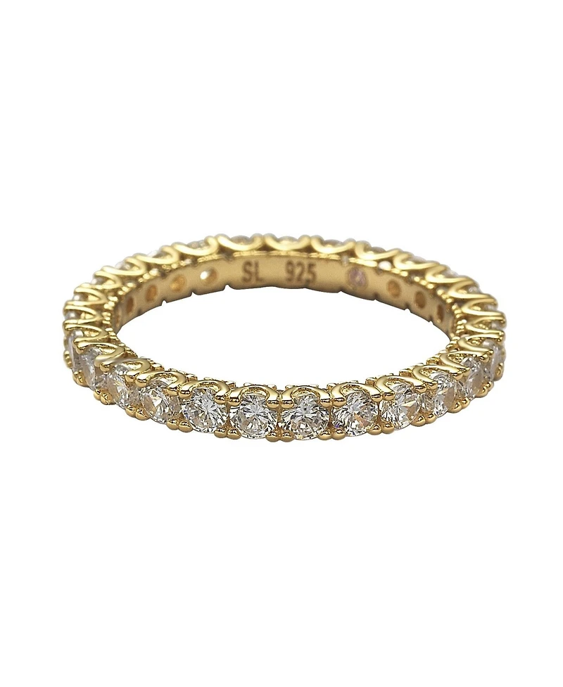 Suzy Levian Sterling Silver Cubic Zirconia Pave U-Shape Setting Eternity Band Ring