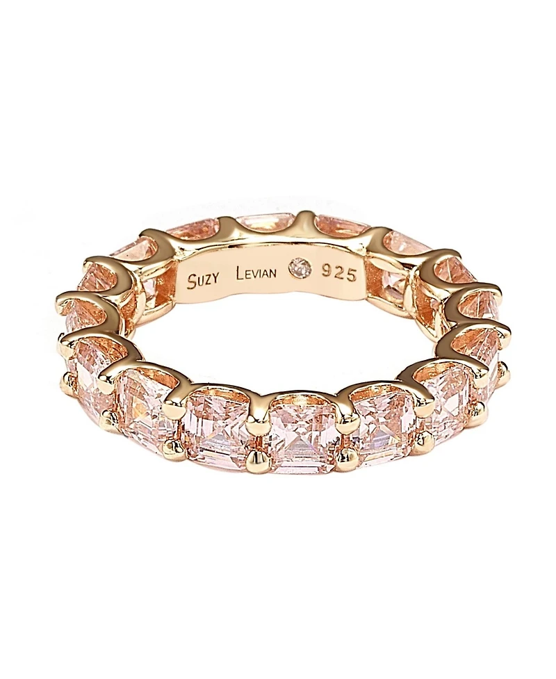 Suzy Levian Sterling Silver Cubic Zirconia Asscher Cut Eternity Band Ring